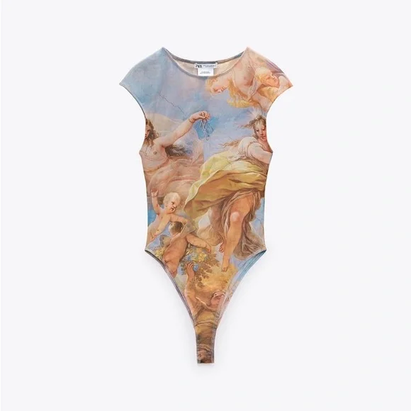ZARA Printed Tulle Bodysuit - Picture 10 of 11